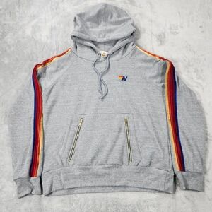 Aviator Nation Gray Hoodie with Velvet Rainbow Stripes